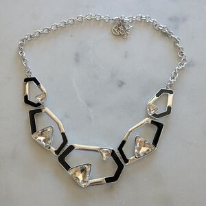 Vintage silver tone & black‎ geometric necklace